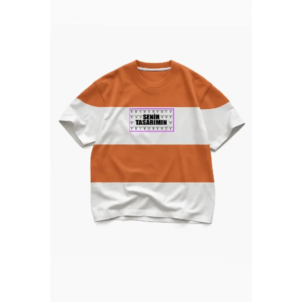 Parçali İki İplik Oversize Tişört Ön Sizin Tasarımınız - Turuncu