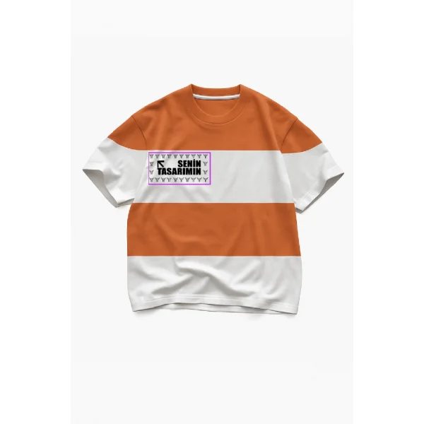Parçali İki İplik Oversize Tişört Ön Sizin Tasarımınız - Turuncu