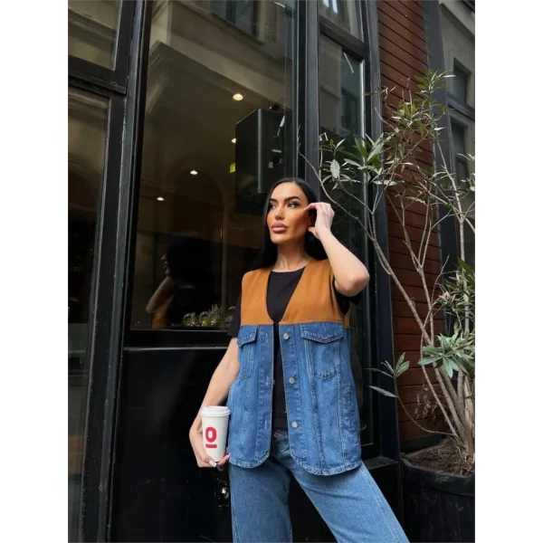 PARÇALI KOT YELEK (ÜST ATLAS) - Kahverengi