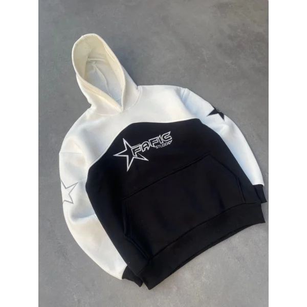 Parçalı Nakış İşlemelı Kapşonlu weathirt  Beyaz