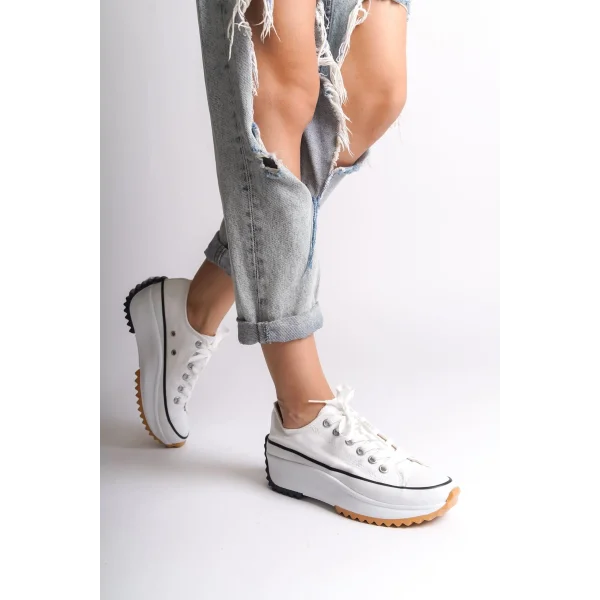 PARIS Bağcıklı Ortopedik Taban Kadın Sneaker Spor Ayakkabı  TBT - Beyaz