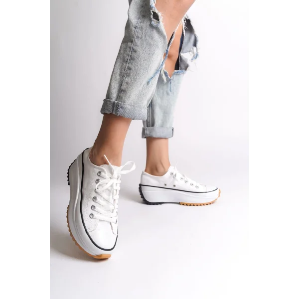 PARIS Bağcıklı Ortopedik Taban Kadın Sneaker Spor Ayakkabı  TBT - Beyaz