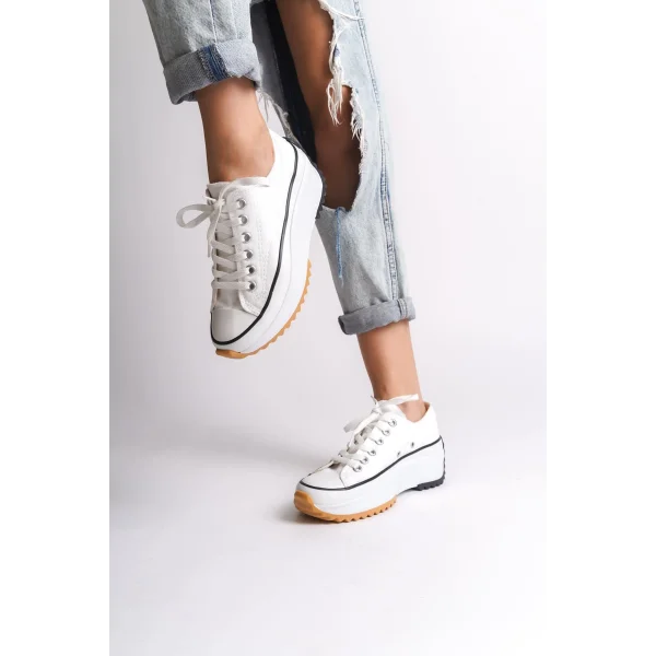PARIS Bağcıklı Ortopedik Taban Kadın Sneaker Spor Ayakkabı  TBT - Beyaz