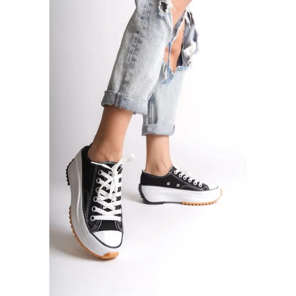 PARIS Bağcıklı Ortopedik Taban Kadın Sneaker Spor Ayakkabı  TBT - Siyah