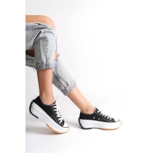 PARIS Bağcıklı Ortopedik Taban Kadın Sneaker Spor Ayakkabı  TBT - Siyah