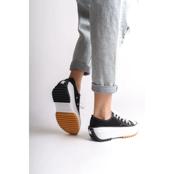 PARIS Bağcıklı Ortopedik Taban Kadın Sneaker Spor Ayakkabı  TBT - Siyah