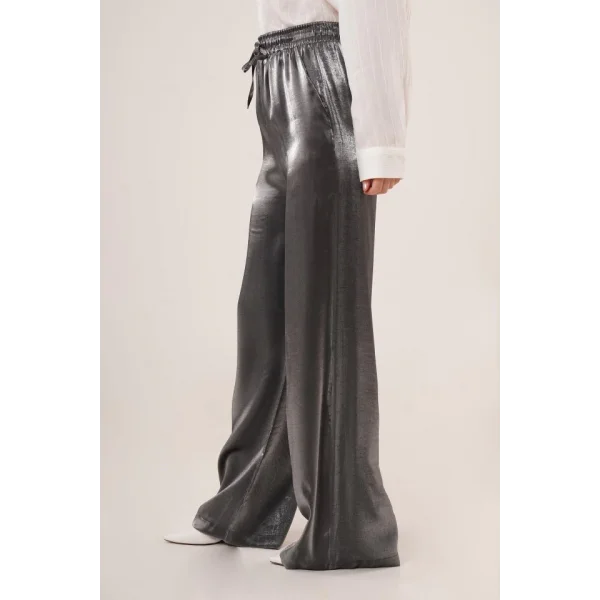 Parlak Görünümlü Cepli Antrasit Bol Paça Pantolon