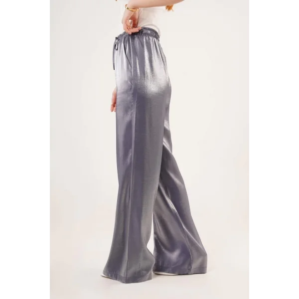 Parlak Görünümlü Cepli or Bol Paça Pantolon