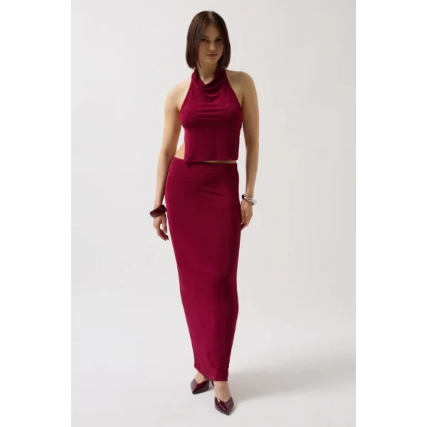 Parlak Kumaş Maxi Etek