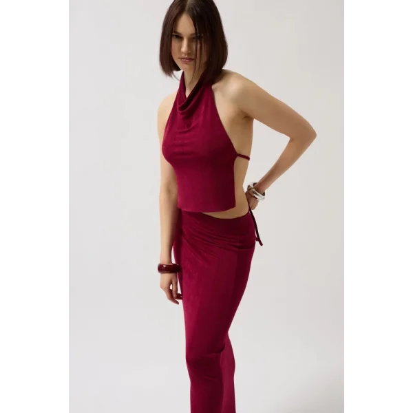 Parlak Kumaş Maxi Etek