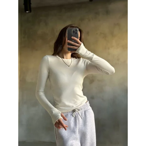 Parmak Geçmeli Buzi Body - Beyaz