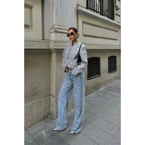 Pealo Parlak Gümüş Pul Payet Ceket 6117