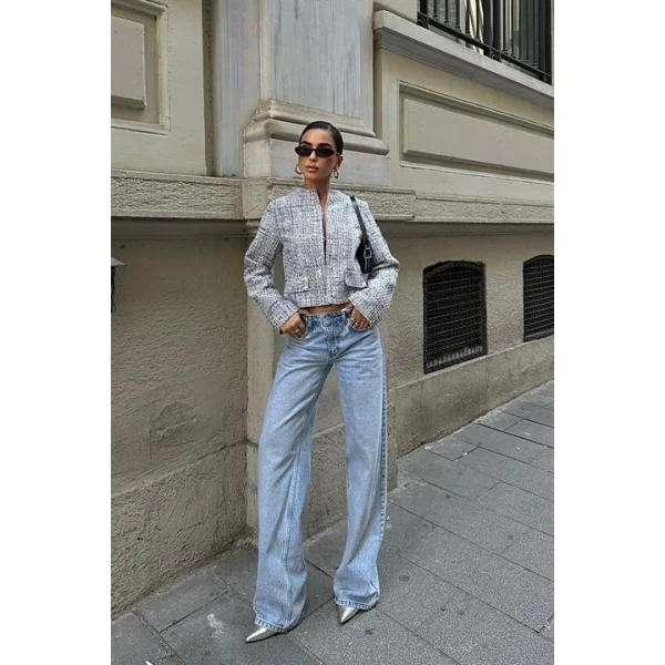 Pealo Parlak Gümüş Pul Payet Ceket 6117