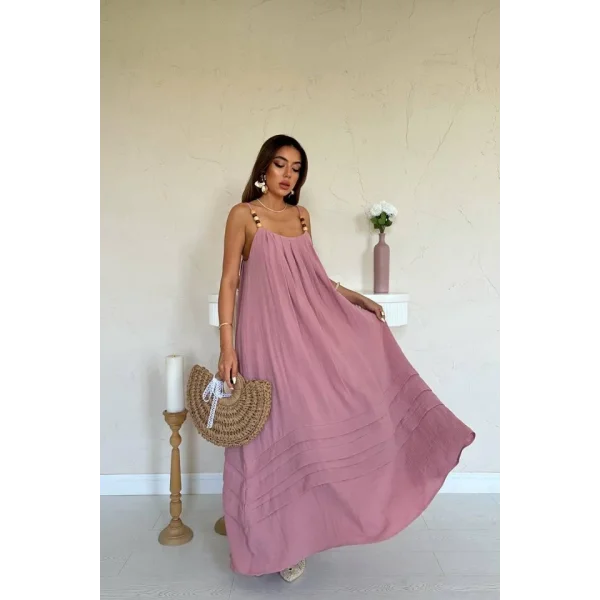 Pembe Askılı Müslin Elbise