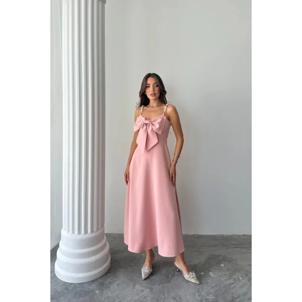 Pembe İnci Askı Detaylı Elbise