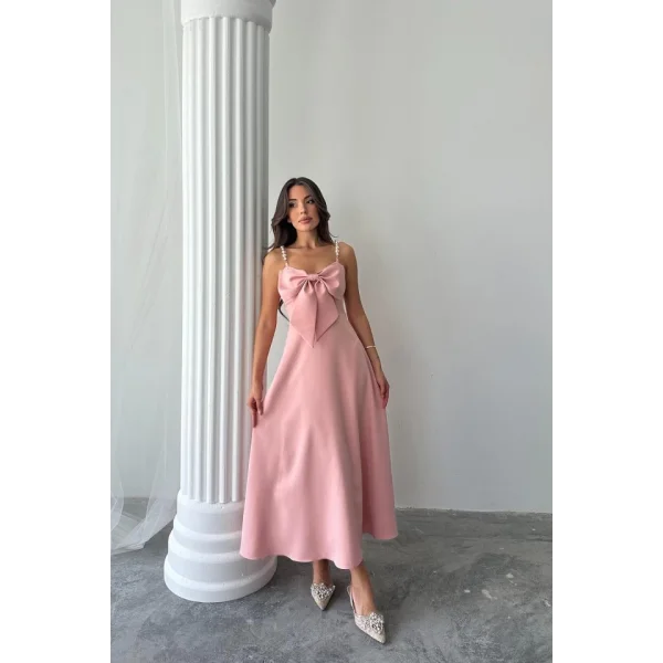 Pembe İnci Askı Detaylı Elbise