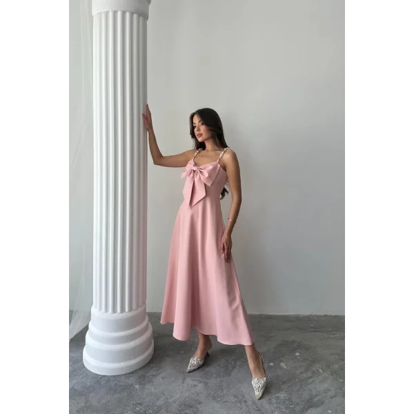 Pembe İnci Askı Detaylı Elbise