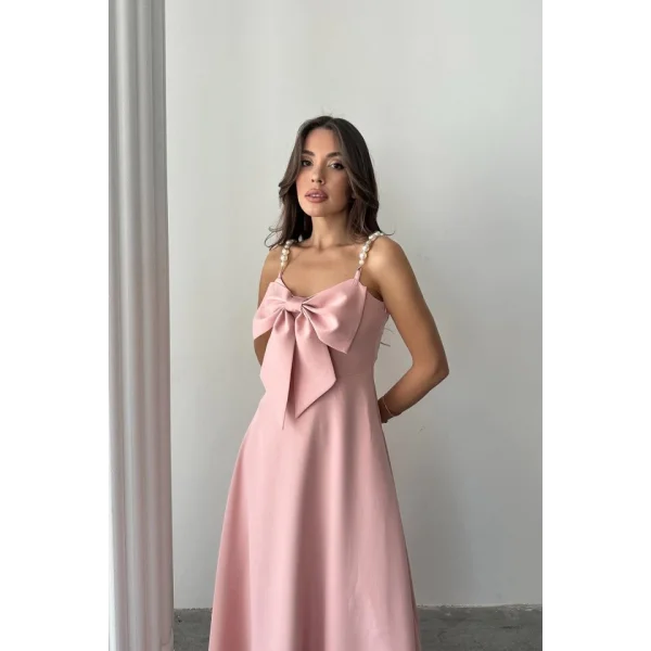 Pembe İnci Askı Detaylı Elbise