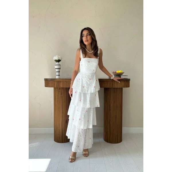 Pembe Kat Kat Arkası Bağlamalı Elbise