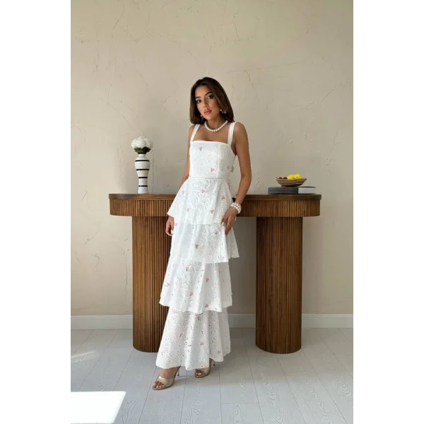 Pembe Kat Kat Arkası Bağlamalı Elbise