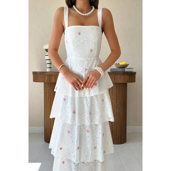 Pembe Kat Kat Arkası Bağlamalı Elbise