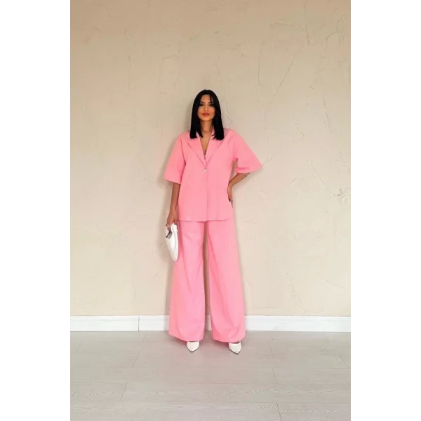 Pembe Önü Tek Düğmeli Ceket Pantolon Takım