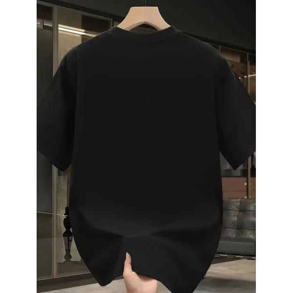 Pembe Panter Baskılı Erkek Oversize Günlük Kısa Kollu Tişört İlkbahar ve Yaz için Mükemmeldir - Siyah