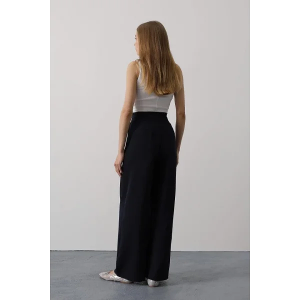 Pileli Bağcıklı Oversize Pantolon - Lacivert