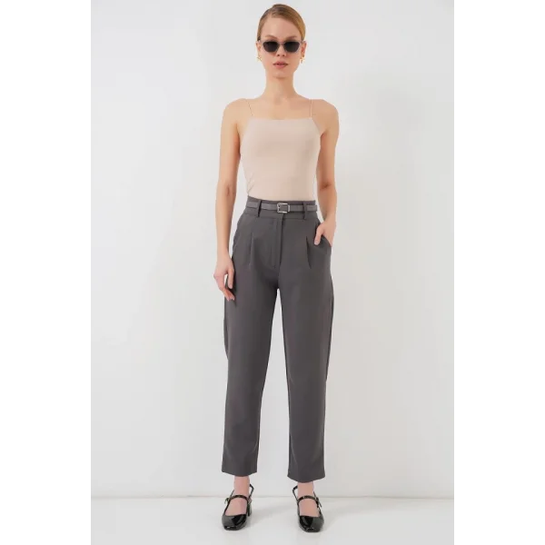 Pileli Kemerli Kumaş Pantolon 6725 - Antrasit