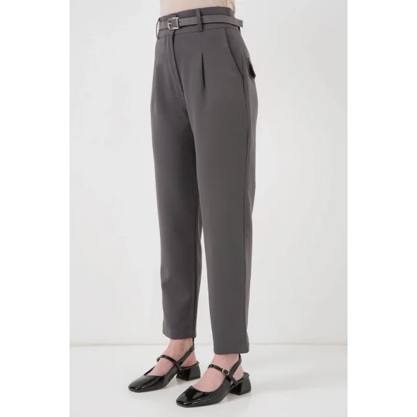 Pileli Kemerli Kumaş Pantolon 6725 - Antrasit