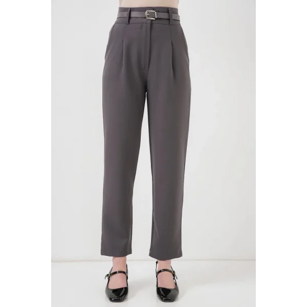 Pileli Kemerli Kumaş Pantolon 6725 - Antrasit