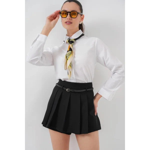 Pileli Mini Şort Etek 5336 - Siyah