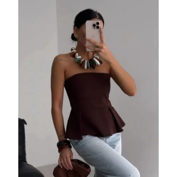 Pileli Straplez Bluz