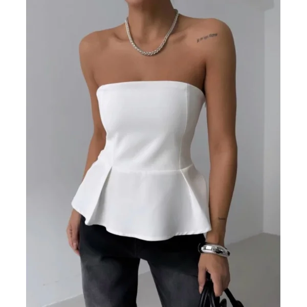 Pileli Straplez Bluz