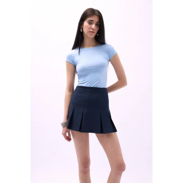 Pileli Yüksek Bel Mini Etek