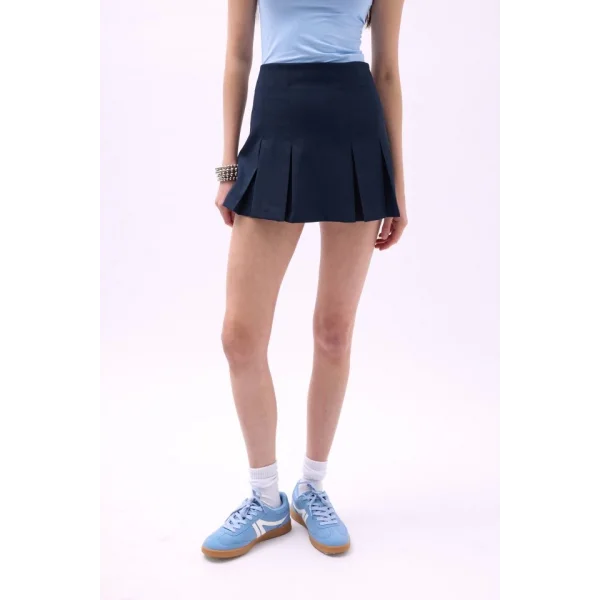 Pileli Yüksek Bel Mini Etek