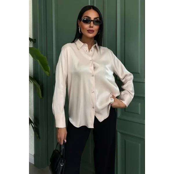 Pırıltılı Kumaş Premium Saten Gömlek 3464