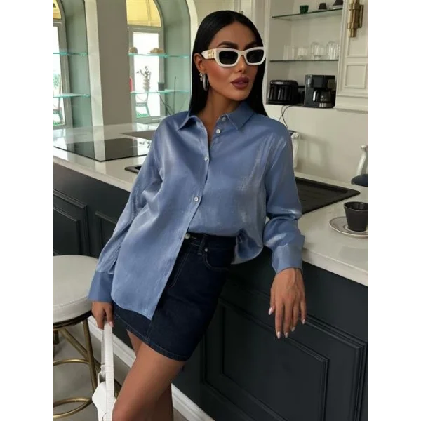 Pırıltılı Kumaş Premium Saten Gömlek 3464