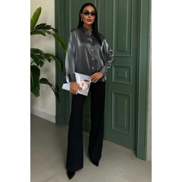 Pırıltılı Kumaş Premium Saten Gömlek 3464