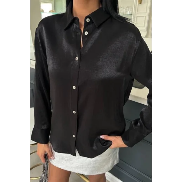 Pırıltılı Kumaş Premium Saten Gömlek 3464