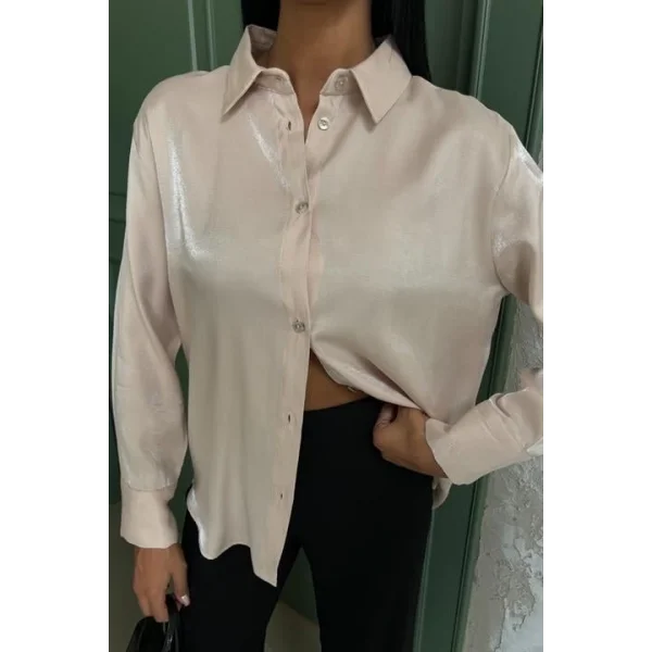Pırıltılı Kumaş Premium Saten Gömlek 3464