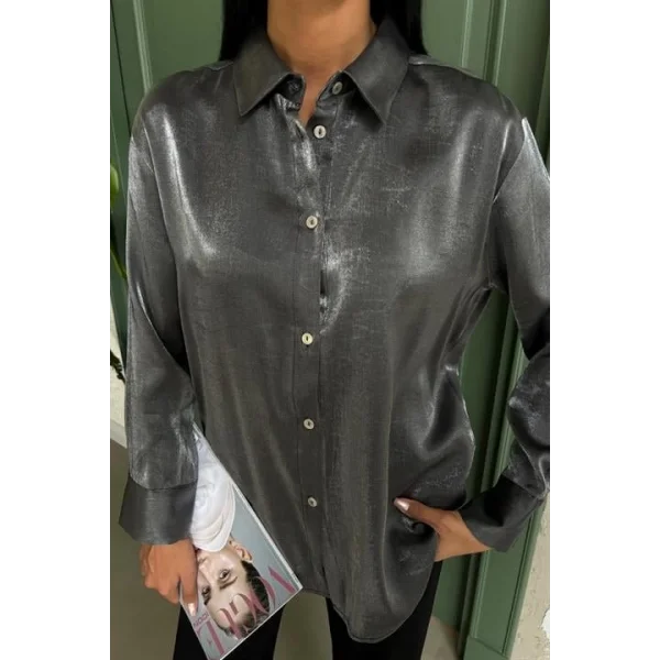 Pırıltılı Kumaş Premium Saten Gömlek 3464