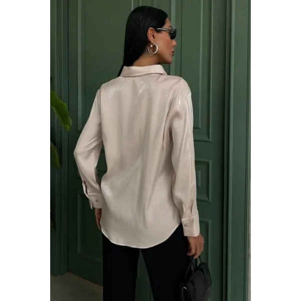 Pırıltılı Kumaş Premium Saten Gömlek 3464