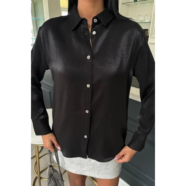 Pırıltılı Kumaş Premium Saten Gömlek 3464