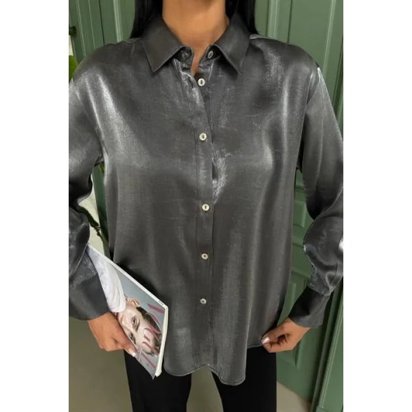 Pırıltılı Kumaş Premium Saten Gömlek 3464