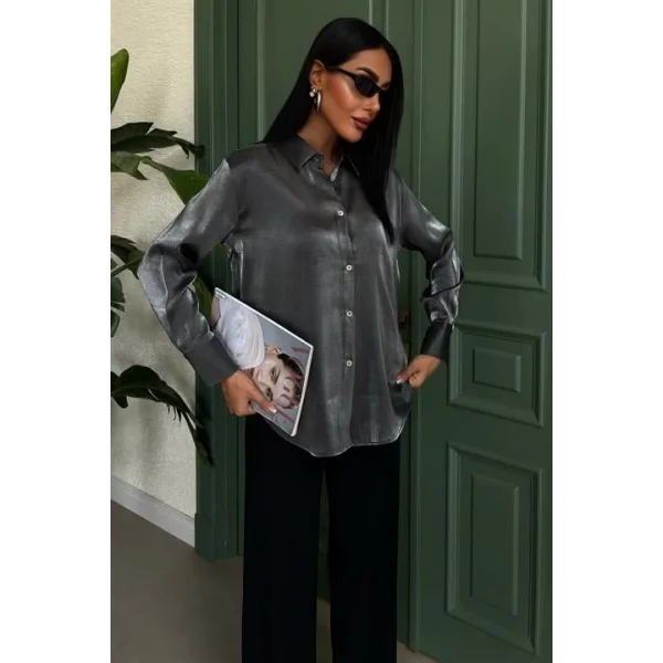 Pırıltılı Kumaş Premium Saten Gömlek 3464