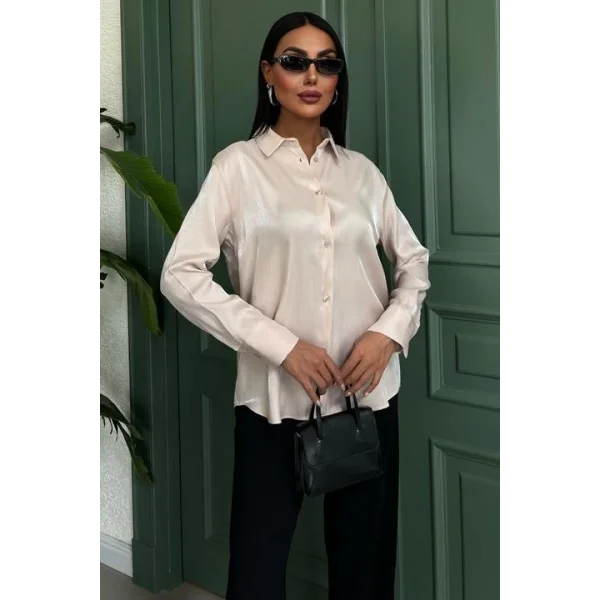 Pırıltılı Kumaş Premium Saten Gömlek 3464