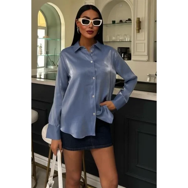 Pırıltılı Kumaş Premium Saten Gömlek 3464