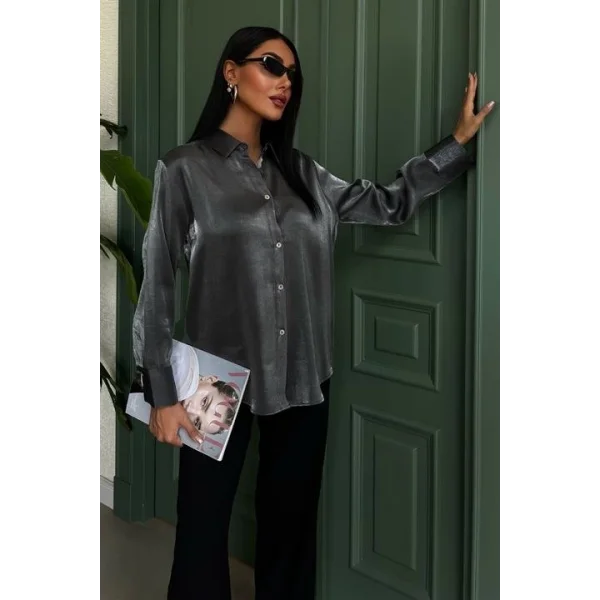 Pırıltılı Kumaş Premium Saten Gömlek 3464