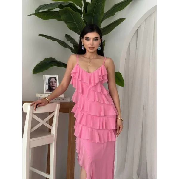 Ples Yırtmaç Detaylı Elbise